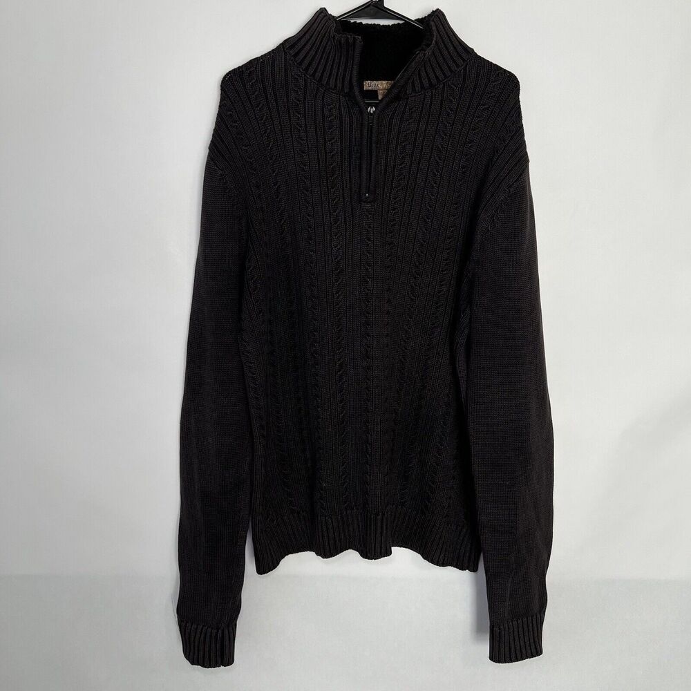 Blue Pronto Uomo 1/4 Zip Cable Knit Sweater Mens Size Large Brown Sherpa Collar